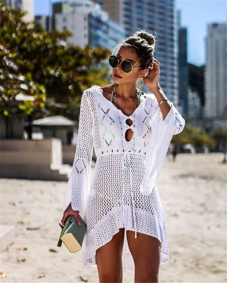 

New Sexy Cover Up Bikini Women Swimsuit Cover-up Beach Bathing Suit Beach Wear Knitting Swimwear Mesh Beach Dress Tunic Robe
