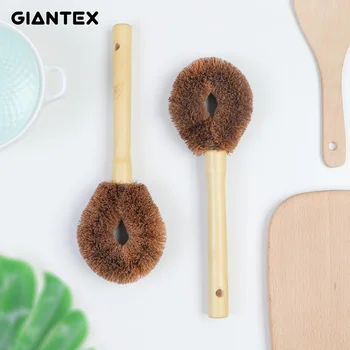 

Coconut Palm Washing Brush Non-Stick Oil Bowl Brush Long Handle Cleaning And Washing Pots And Bowls,2PCS