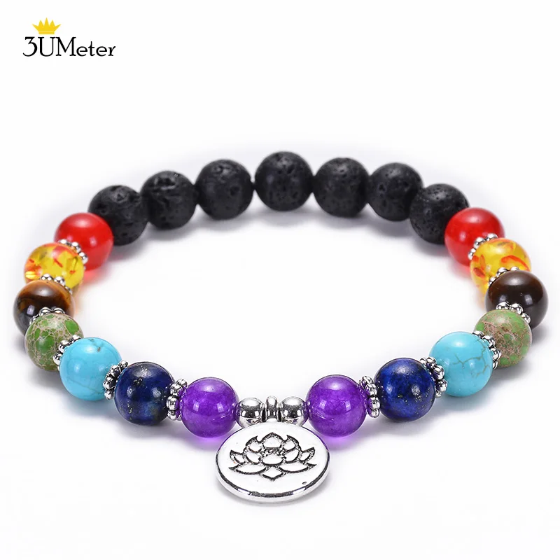 Chakra bracelet-11 8 мм бусины тигровый глаз браслет натуральный камень 7 чакра браслеты йога баланс бусины Будда молитва эластичный браслет для мужчин и женщин - Окраска металла: Chakra bracelet-11