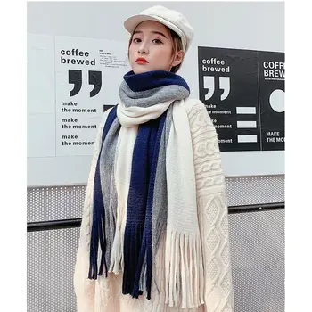 

Scarves Wraps Striped Cashmere Scarves Autumn Winter New Stitching Color Thick Scarf Warm Imitation Cashmere Wool Shawl Scarf