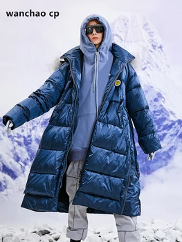 

WANCHAO CP Winter Trend Couple's Solid Color Thickened Long Bakery Men/Women Black Blue Hooded Loose Cotton Coat Hip Hop ins