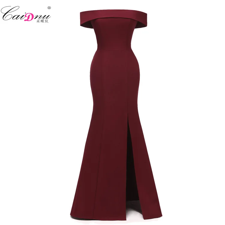 

2019 Spring And Summer Europe And America New Style Late Formal Dress Hot Selling off-Shoulder Waist Hugging Sheath Slit Formal