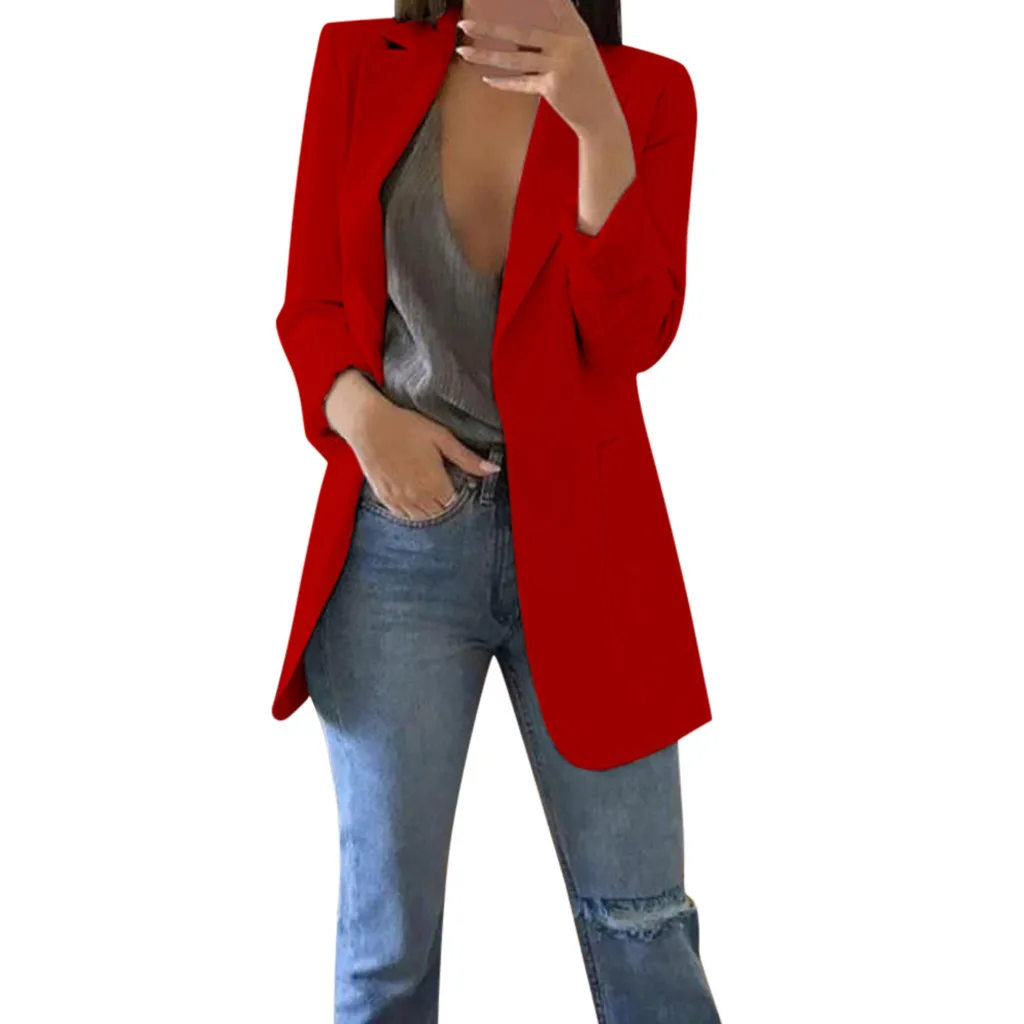 Модная женская однотонная Офисная Женская клетчатая Блейзер офисная свободная лапка осенний приталенный жакет пиджак пиджаки женская верхняя одежда - Цвет: Red