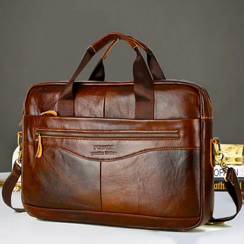 

Cowhide Leather Men Briefcase Genuine Leather Laptop Bag Shoulder Handbag Bags Men's High Quality Luxury Business Messenger Bags