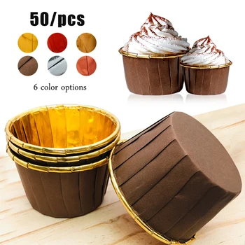 

50pcs baking cake aluminum foil paper cup holder high temperature resistant muffin cup wedding party oil-proof cake paper cup