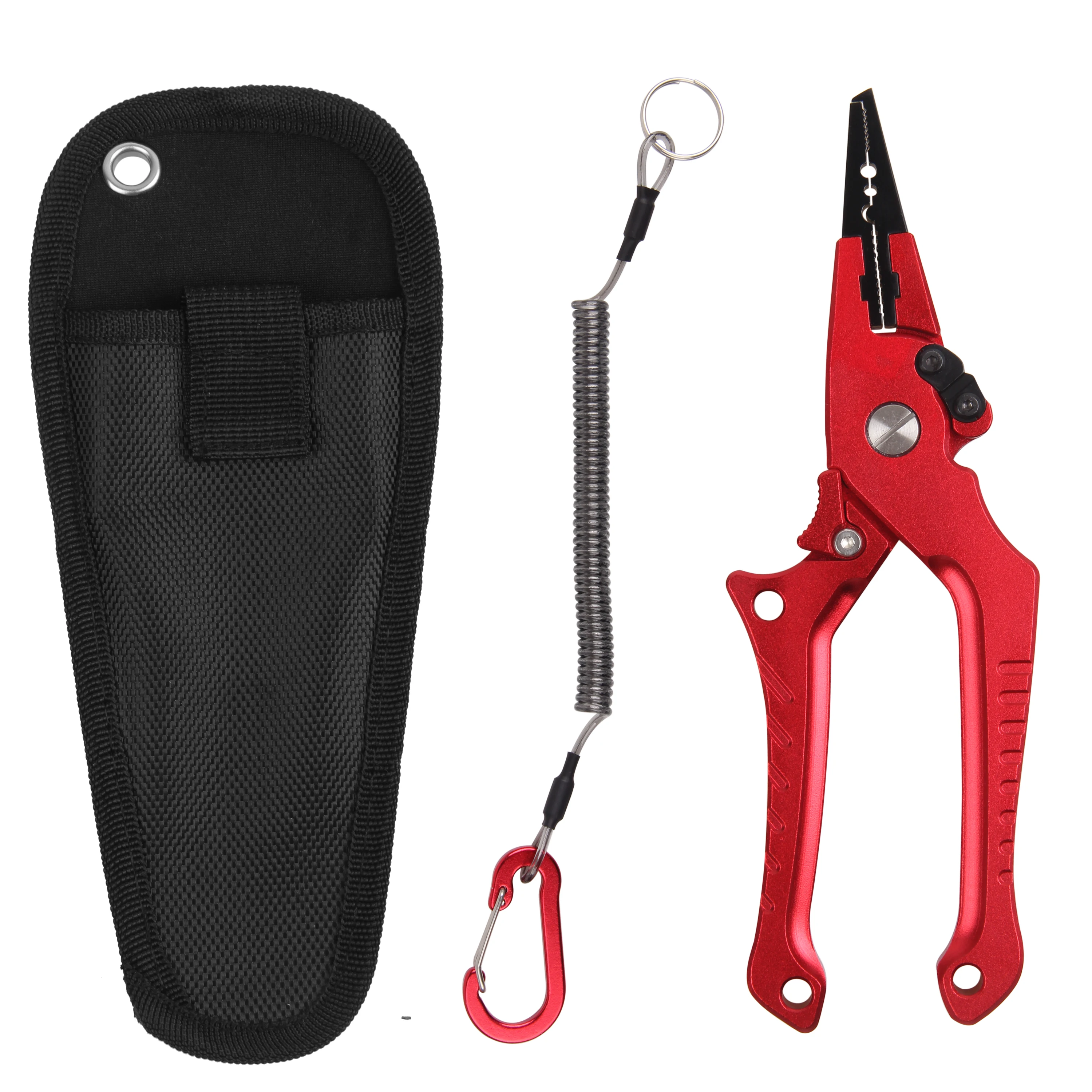 

Fishing Plier Aluminum Alloy Self-Lock Fishing Pliers With Lock Block Elastic Lanyard Protective Fish Controller Tong Set