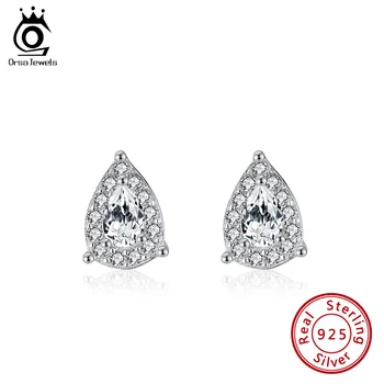 

ORSA JEWELS Solid 925 Silver Stud Earring Triangel Design Shiny AAAA Zircon Elegant Brincos For Female Anniversary Present SE317