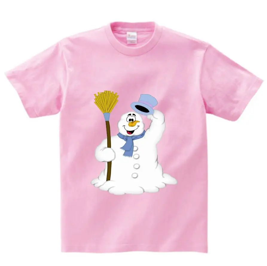 pink childreT-shirt Летняя футболка для мальчиков и девочек детские новогодние майки футболка с принтом снеговика забавная одежда для малышей NN - Цвет: pink childreT-shirt