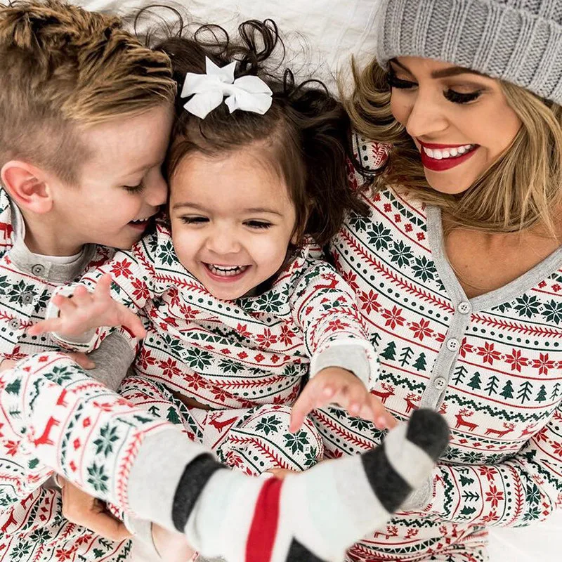 

Family Christmas Pajamas Set Dad Mom Baby Kid Clothes Elk Snowflake Printed Parent-child Suit Long Sleeve Home Sleepwear Outfits