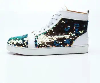 

New Customized Sequined Bling Bling Unisex Boots Glitter High Top Lace-up White Sneakers Flats Platform Bottom Casual Shoes Man
