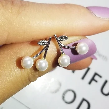 

fashion flower cute cherry round stud earing earings for women simple brincos bijoux party gifts Jewelry E5354