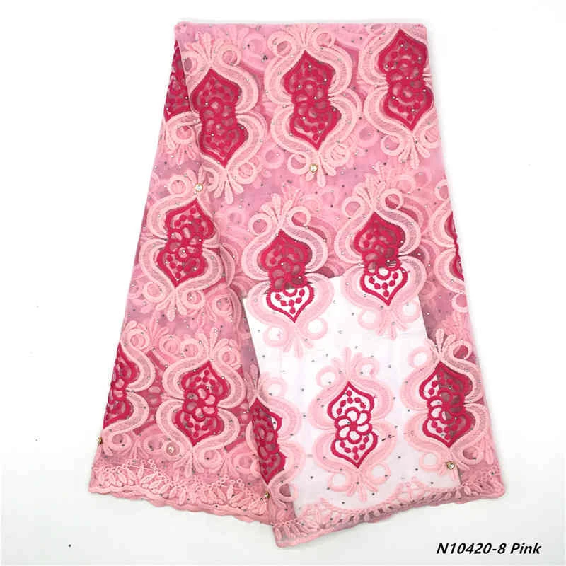 Mr. Z молочный шелк Африканский Французский кружевной ткани новейшее Высокое качество Африканский тюль кружевная ткань для вечерние вышитые бисером кружевные ткани - Цвет: N10420-8 Pink
