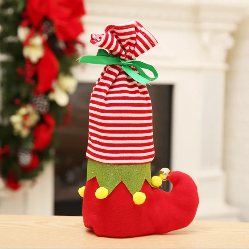 Креативные рождественские носки подарочные сумки рождественские платья в горошек эльфа Узор Крышка для бутылки с красным вином обеденный стол украшения вечерние