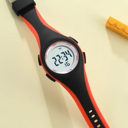 Kids Sport Waterproof Blue Silicone Digital Wristwatch with Stopwatch Feature (Orange watch)