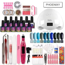 Поли гель набор 48/80w УФ-светодиодный светильник для наращивание ногтей гель Лаки лак для ногтей полигель твердый гель электрическая Маникюр Ручки, Электрический Фрезер для ногтей, набор