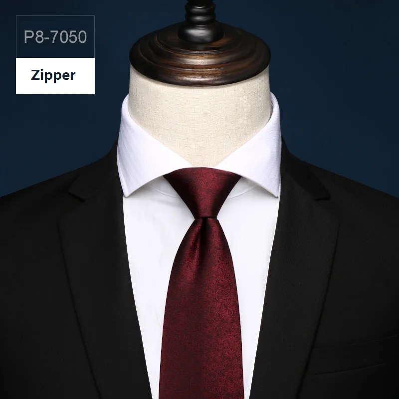 P8-7050 Zipper Высокое качество, новинка, дизайнерский бренд, модный бизнес узор, 8 см., галстуки для мужчин, на молнии, галстук, костюм, Формальная работа, с подарочной коробкой - Цвет: P8-7050 Zipper