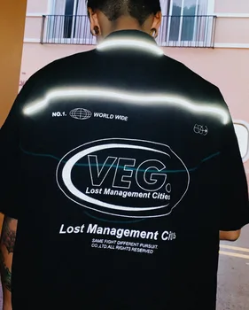 

Tide Short-sleeved Shirt Men 3M Reflective Loose Casual Street Couple Shirt Men and Women Streetwear