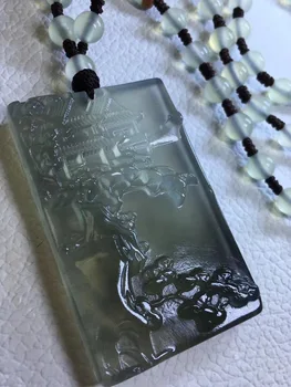 

Natural Xiuyu ice black jade hand-carved landscape jade pendant jade necklace women pendants necklaces jadeite jade jewelry