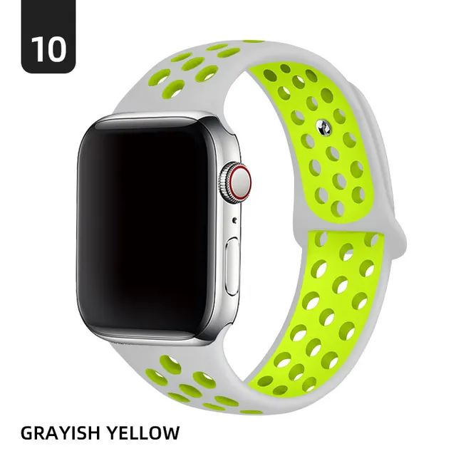 Silicone Strap For Apple Watch band 40mm 44mm 38mm 42mm 44 mm Rubber watchband smartwatch bracelet iWatch series 3 4 5 6 se band Grey with yellow