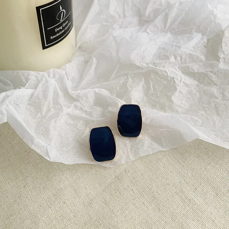 Clip on Earrings Ear Clips for Elegant Women 6 Color Square Enamel Korean Non Pierced Jewelry