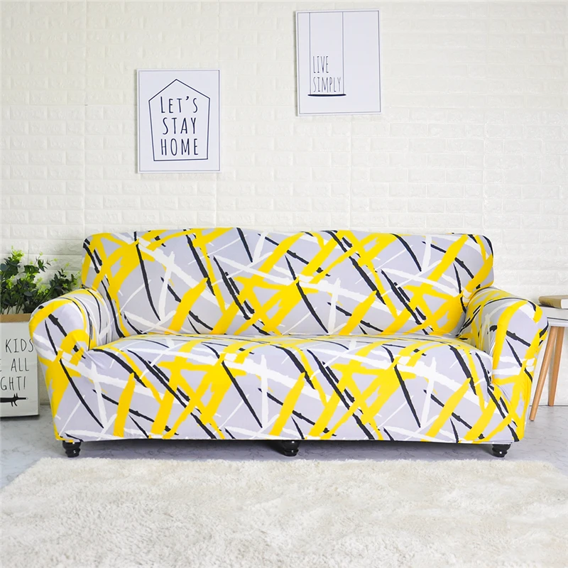 1 шт лист/цветок Чехлы для диванов упругие L Форма диван чехлов угловой диван для Гостиная 1/2/3/4 местный - Цвет: Yellow and Grey