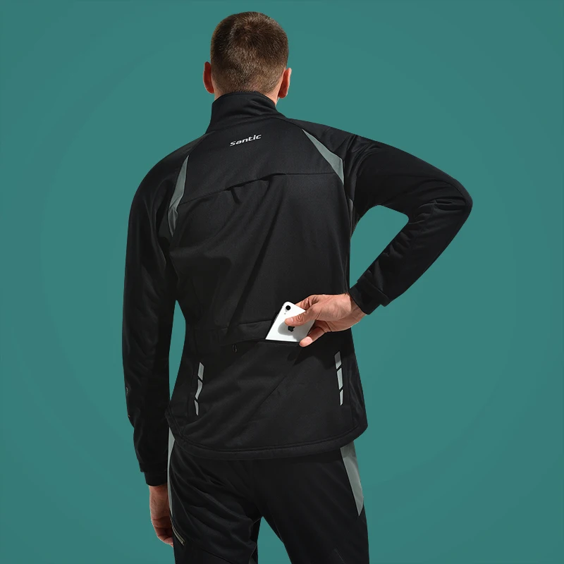 Santic Windproof Cycling Jacket Male Winter Long Sleeve Outdoor Mountain Bike Bicycle Clothing Fleece Warmer Cycling Jersey Tops
