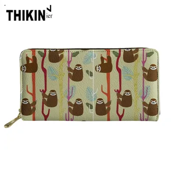 

THIKIN Cute Animal Sloth Print Ladies Leather Wallet Women Fashion Money Bag Zipper Large Capacity Wallet Large Capacity Custom
