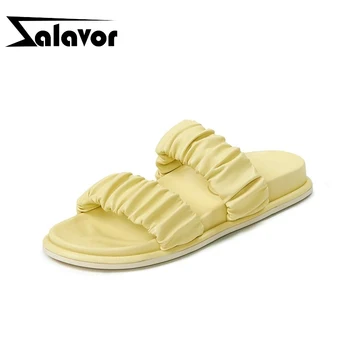 

ZALAVOR Women Sandals Genuine Leather Summer Shoes Slip On Thick Bottom Shoes Flat Heel Casual Shoes Female Shoes Size 35-42