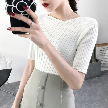 

9153 real shot new irregular short sleeve knitted sweater 22-stair 1 shelf