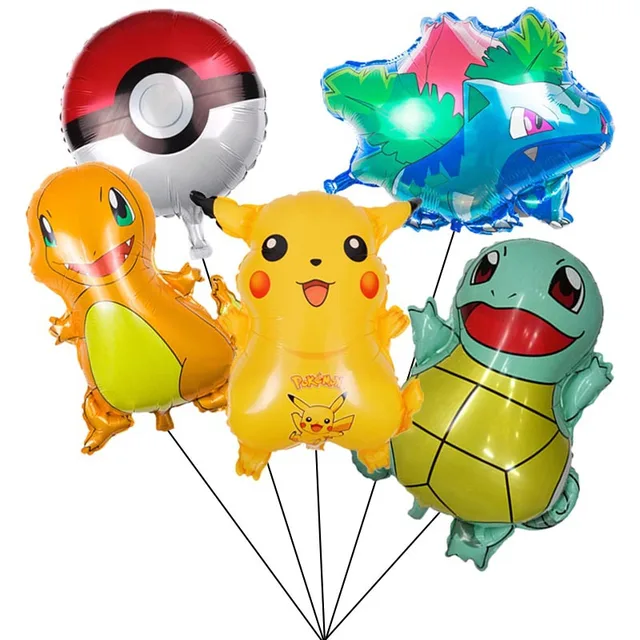 Pokemon Birthday Party Decorations Pikachu Foil Balloons Disposable Tableware Plate Napkin Backdrop For Kids Boy Party Supplies Balloon 5pcs