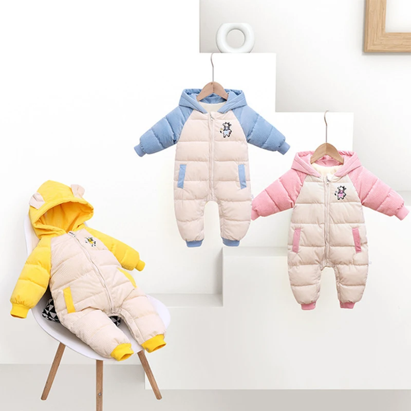 Cold Winter Baby Rompers Boy Coats Toddler Kids Hooded Rompers Thick Corduroy Outfit Infants Jumpsuit Newborn Children Costume baby romper