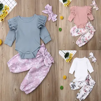 

3Pcs Newborn Baby Girl Clothes Tops Romper Ruffle Pants Autumn Spring Winter Outfits Clothes Set