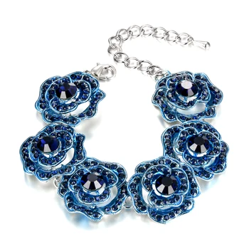 

Tuliper Rose Flower Bridal Charm Bracelets Women Ajustable Enamel Crystal Wedding Wristband Party Jewelry Accessories Gift Femme