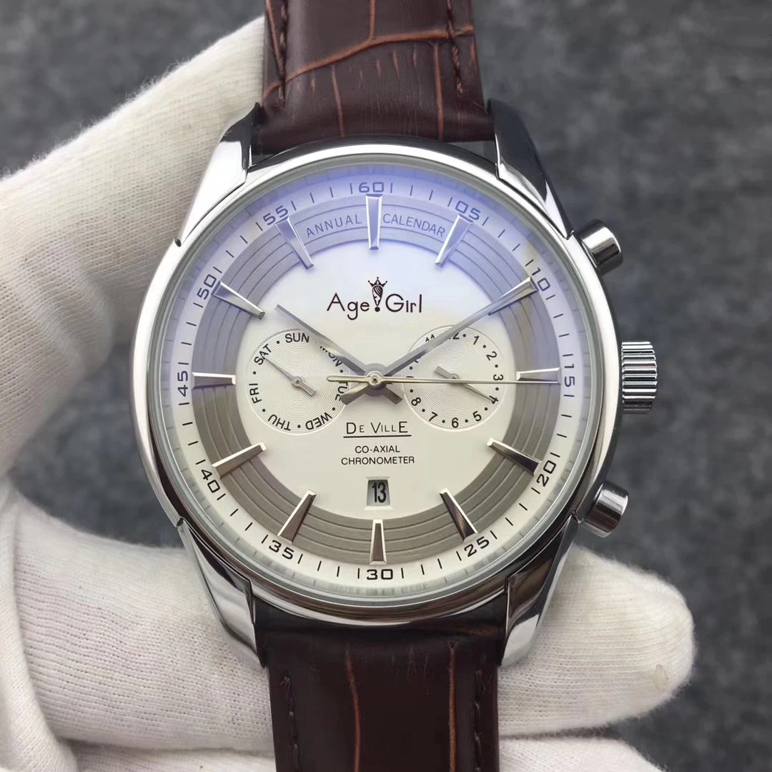 

Luxury Brand New Men Automatic Mechanical Watch Brown Leather Black Blue Silver Multifunction Calendar Sapphire Transparent AAA+