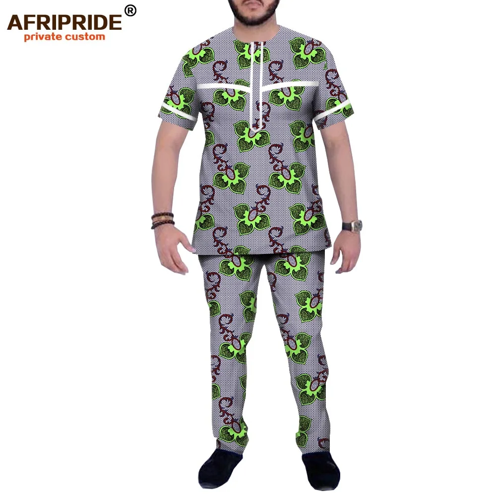 50% OFF Dashiki Men African Clothing Dashiki Printed Tops and Pants Set Tracksuit Blouse Shirts Pockets AFRIPRIDE A1916065B