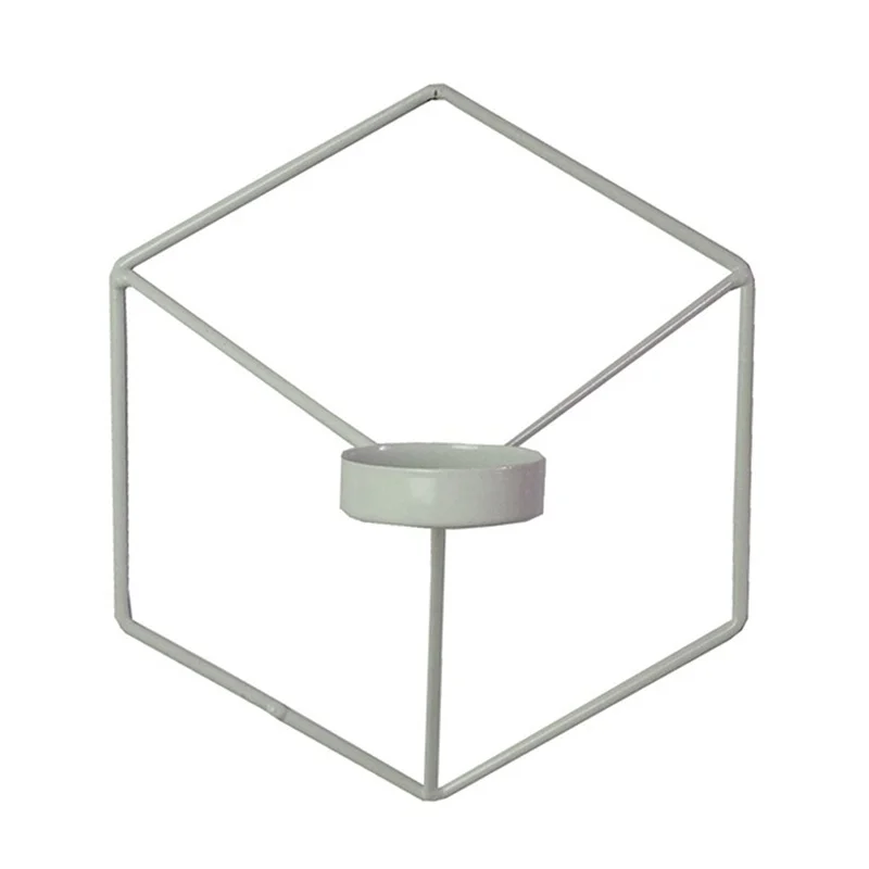 white 3D геометрический подсвечник металлический настенный подсвечник бра домашний декор 1 шт - Цвет: white