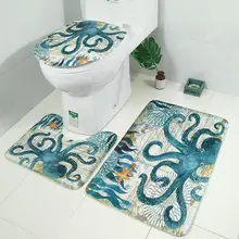 Ocean Sea Theme Printed Shower Curtain& Waterproof Non-slip Bathroom Curtain and Mat Rug Set Bathroom Accessories