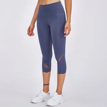 

Mesh Leggings Women Cropped Pants Mesh Stitching Nude Hip Fitness Running Pants Ropa Para Mujer Plus Size Women