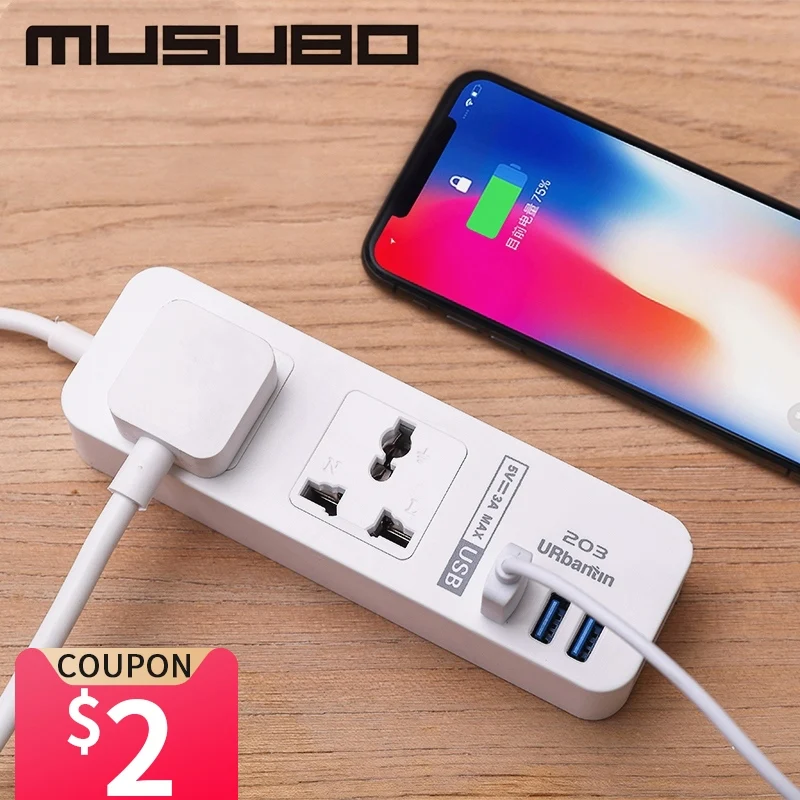 Musubo Быстрая Зарядка телефона 3 USB для iPhone 5 6 7 8P Зарядные устройства + 2 розетки