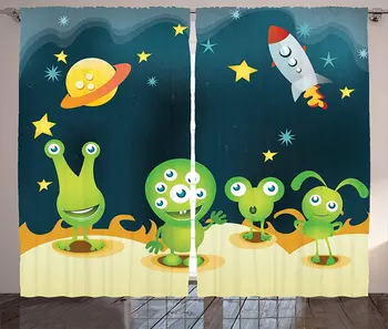 

Outer Space Window Curtains Aliens on Mars Surface Galaxy Solar System Objects Orbit Rockets Humor Design Living Room Decor