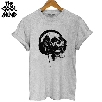 

COOLMIND SK0220B 100% cotton casual loose skull printed women T shirt short sleeve o-neck cool women T-shirt