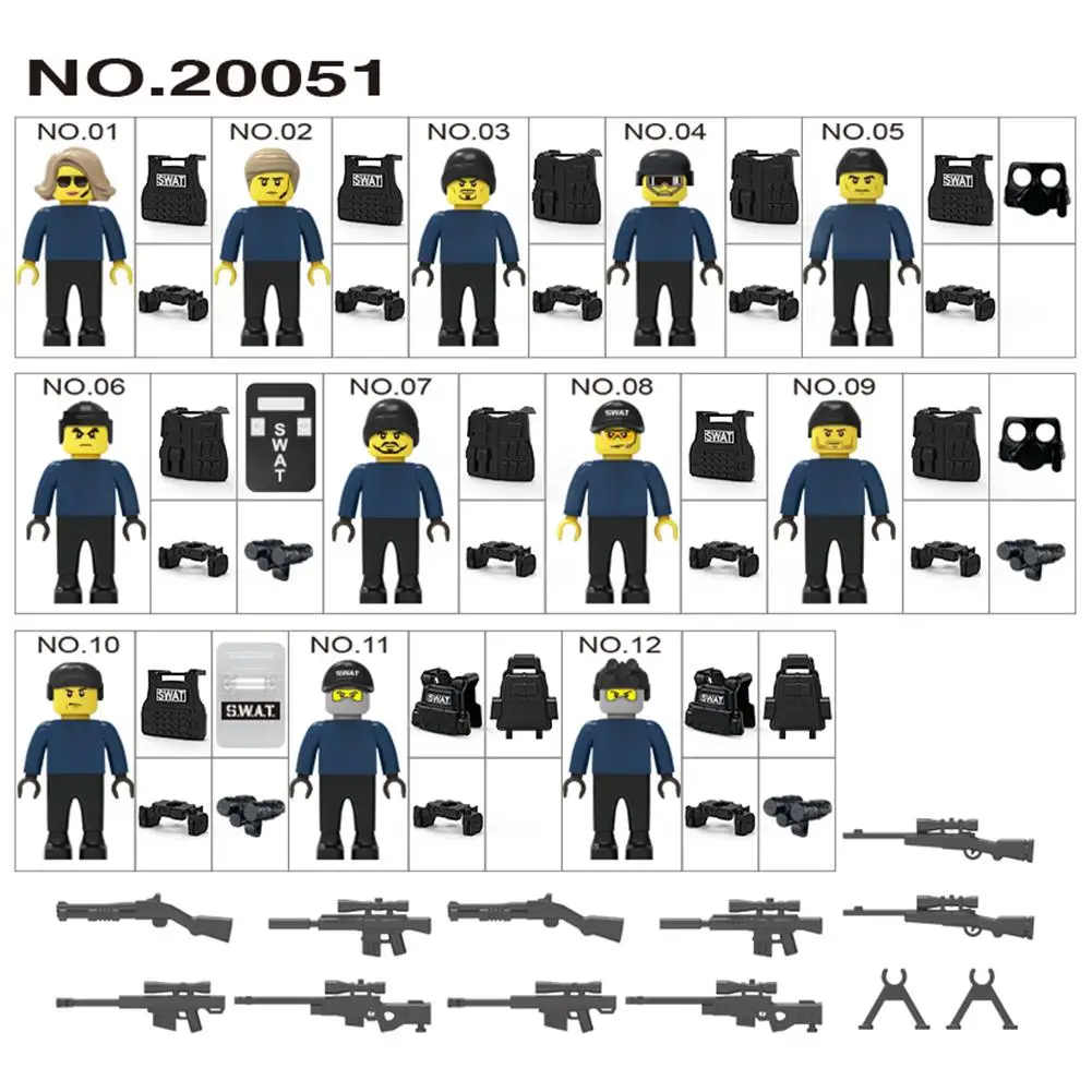 12 шт./компл. военный спецназ полиции цифры город куклы Пистолеты Книги об оружии вооруженных SWAT Совместимость блоки игрушки