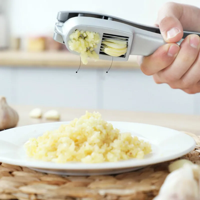

Kitchen Two-in-one Zinc Alloy Garlic Pressing Tool Multifunctional Hand-pressed Garlic Slicer Peeling Garlic Peeler Brush Gadget