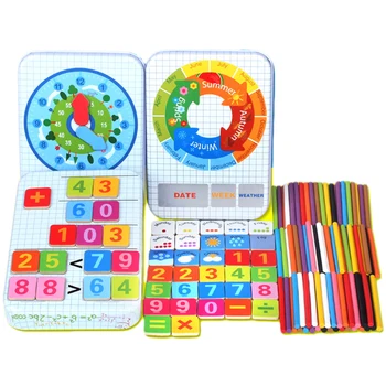 

6 in 1 Muti-funcitional Counting Sticks Weather Week Math Clock Cognition Games Toys Educational Learning Kids Wooden Toys