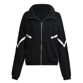 

SAGACE Female Jacket Women Plus Size Spring Contrast Striped Jacket Zipper Long Sleeve Long Sleeve Coat Women's Jackets 2019 #13