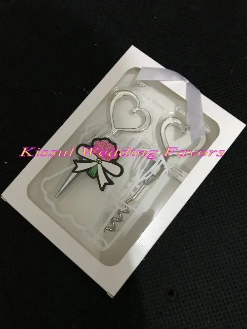 With Flower 20 шт./лот = 10 коробок сердце любовь Невеста и жених штопор и пробка свадебный подарок сувениры в белой подарочной коробке для свадебных сувениров - Цвет: With Flower