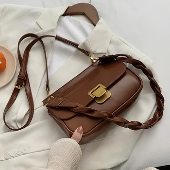 

Women's Shoulder Crossbody Bags Vintage Brown PU Leather Tote Purses Bag 2020 Autumn Trend New Branded Designer Ladies Handbag
