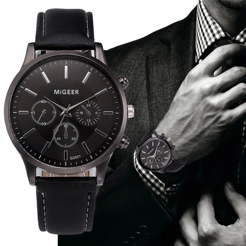 

Men's Watch Retro Design Leather Band Analog Alloy Quartz Wrist Watch MiGEER Men's watches male clock hot relogio masculino CD