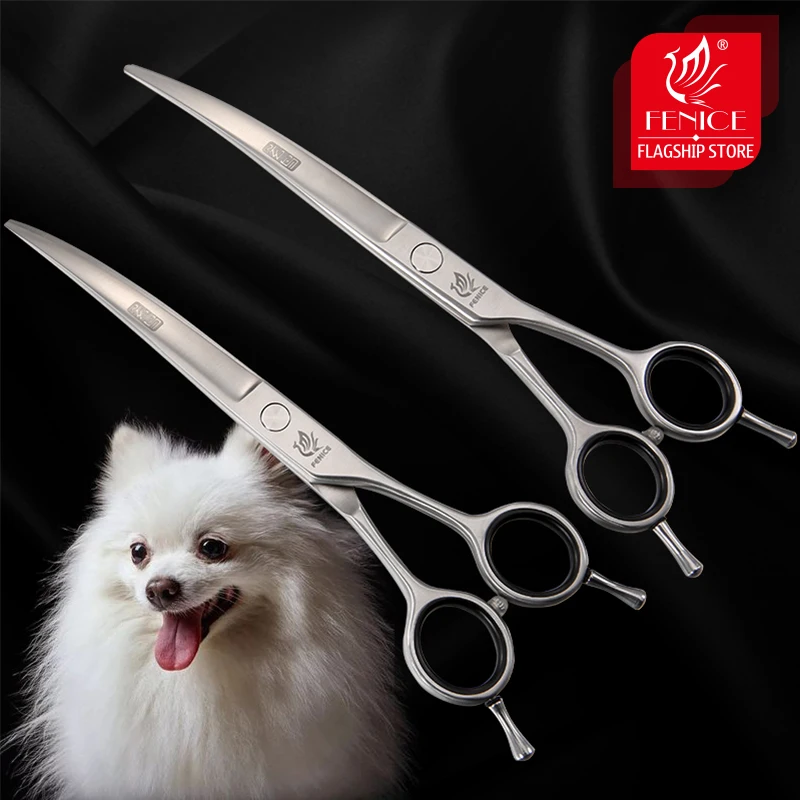 

Fenice 7.0/7.5 Curved Pet Grooming Scissors for Dog/Cat Hair Cutting JP 440C Stainless Steel Sharp Shear