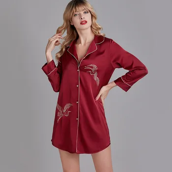 

Burgundy Robe Sexy Womens Sleepwear Pajamas Lounge Pijamas Long Sleeve Shirt Gown Shorts Nightwear Loose Sleep Dress Homewear